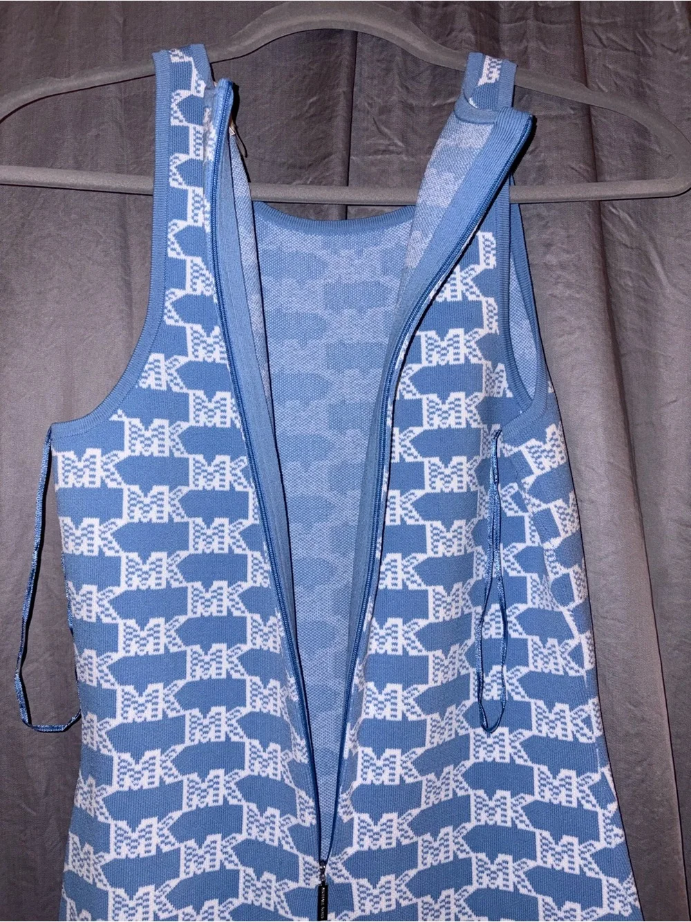 Michael Kors Light Blue and White MK Logo Knit Tank Dress